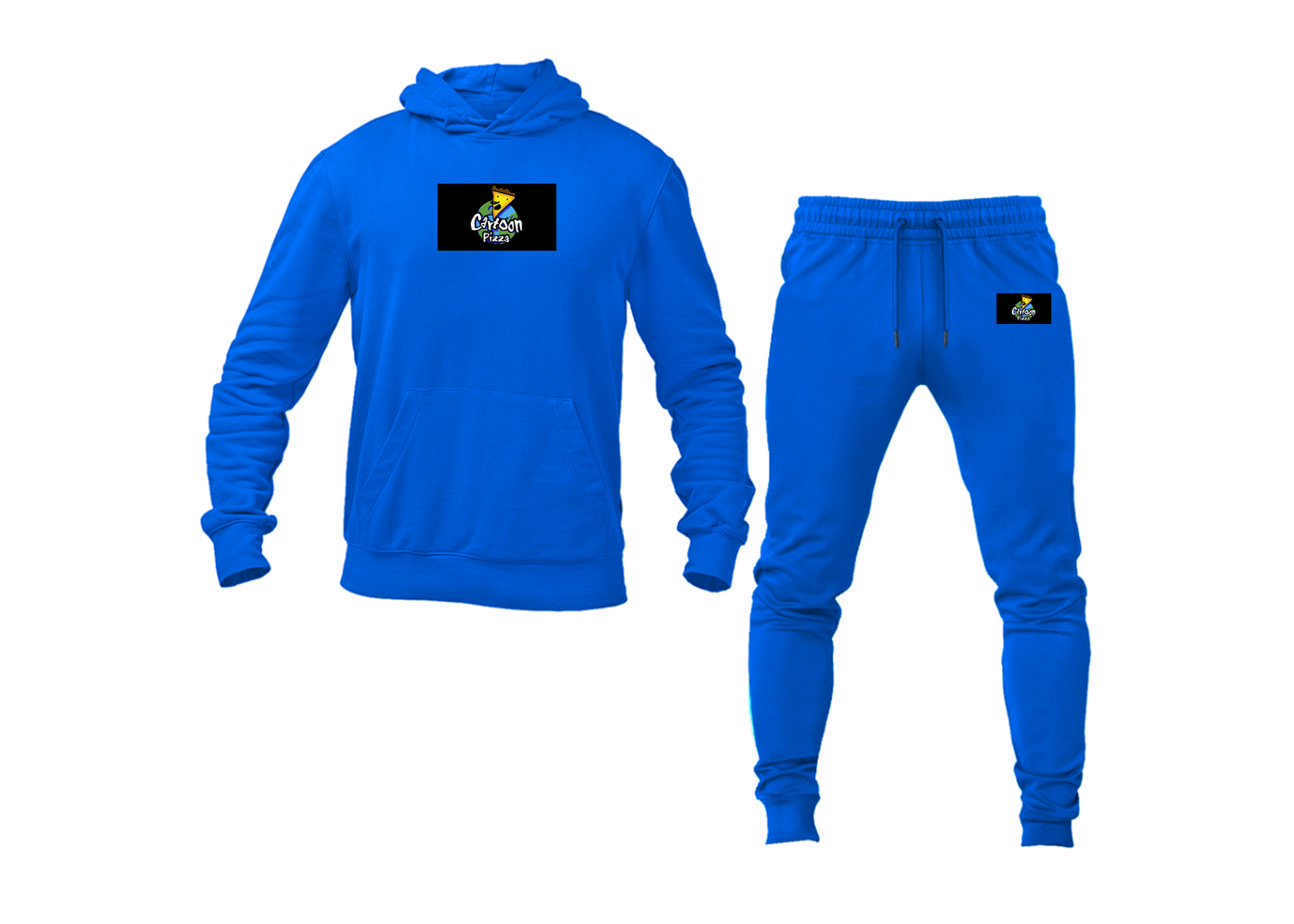 Men's Cartoon Pizza Logo Hoodie Joggers Set