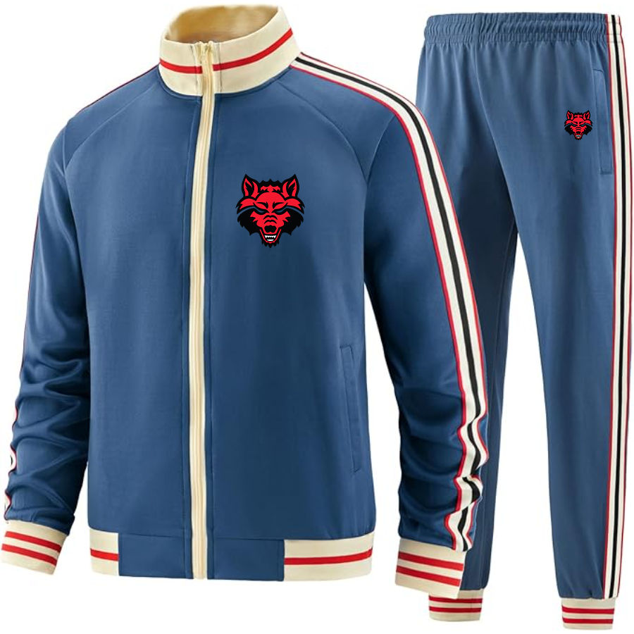 Men's   Arkansas State Red Wolves Two Piece Designer Tracksuit with Bold Striped Accents and Zippered Front Elevated Athletic Wear