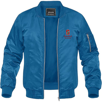 Men's Stanford University Logo Lightweight Bomber Jacket Windbreaker Softshell Varsity Jacket Coat