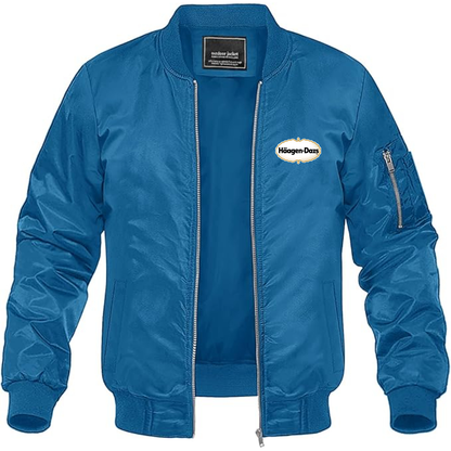 Men's Haagen Dazs Logo Lightweight Bomber Jacket Windbreaker Softshell Varsity Jacket Coat