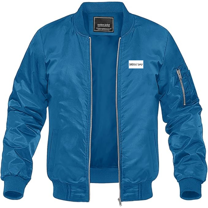 Men's Green Day Logo Lightweight Bomber Jacket Windbreaker Softshell Varsity Jacket Coat