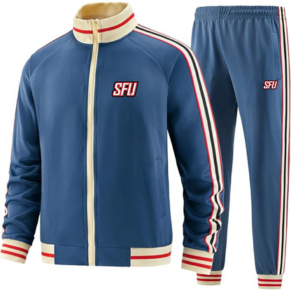 Men's Saint Francis Red Flash Logo Tracksuit with Bold Striped Accents and Zippered Front Athletic Wear