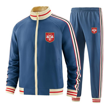 Men's Serbia National Football Soccer Team Logo  Tracksuit with Bold Striped Accents and Zippered Front Athletic Wear