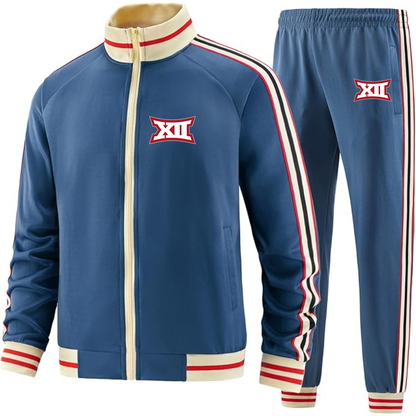 Men's Big 12 Conference  Two Piece Designer Tracksuit with Bold Striped Accents and Zippered Front Elevated Athletic Wear