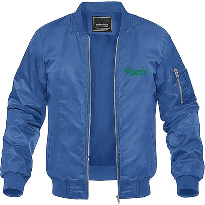 Men's Carlsbery Logo Lightweight Bomber Jacket Windbreaker Softshell Varsity Jacket Coat