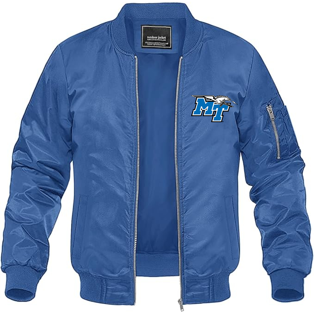 Men's Middle Tennessee Blue Raiders Logo Lightweight Bomber Jacket Windbreaker Softshell Varsity Jacket Coat