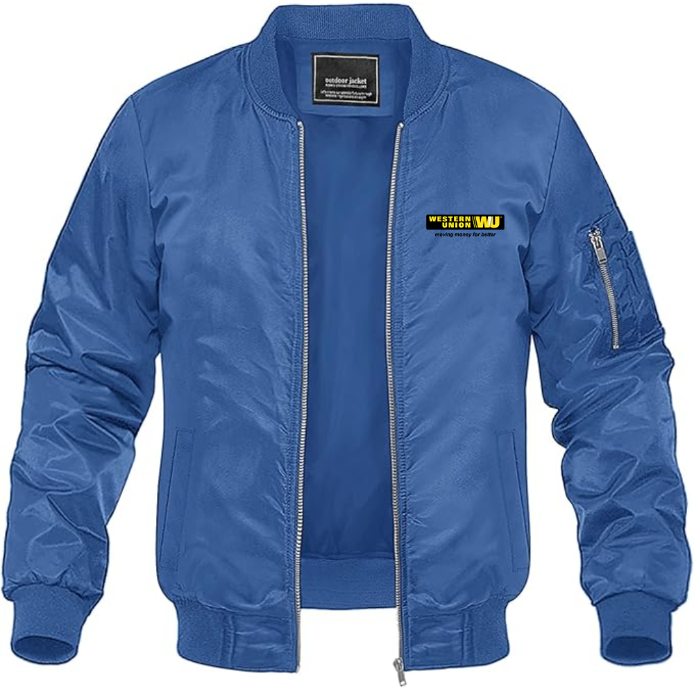 Men's Wastern Union Logo Lightweight Bomber Jacket Windbreaker Softshell Varsity Jacket Coat