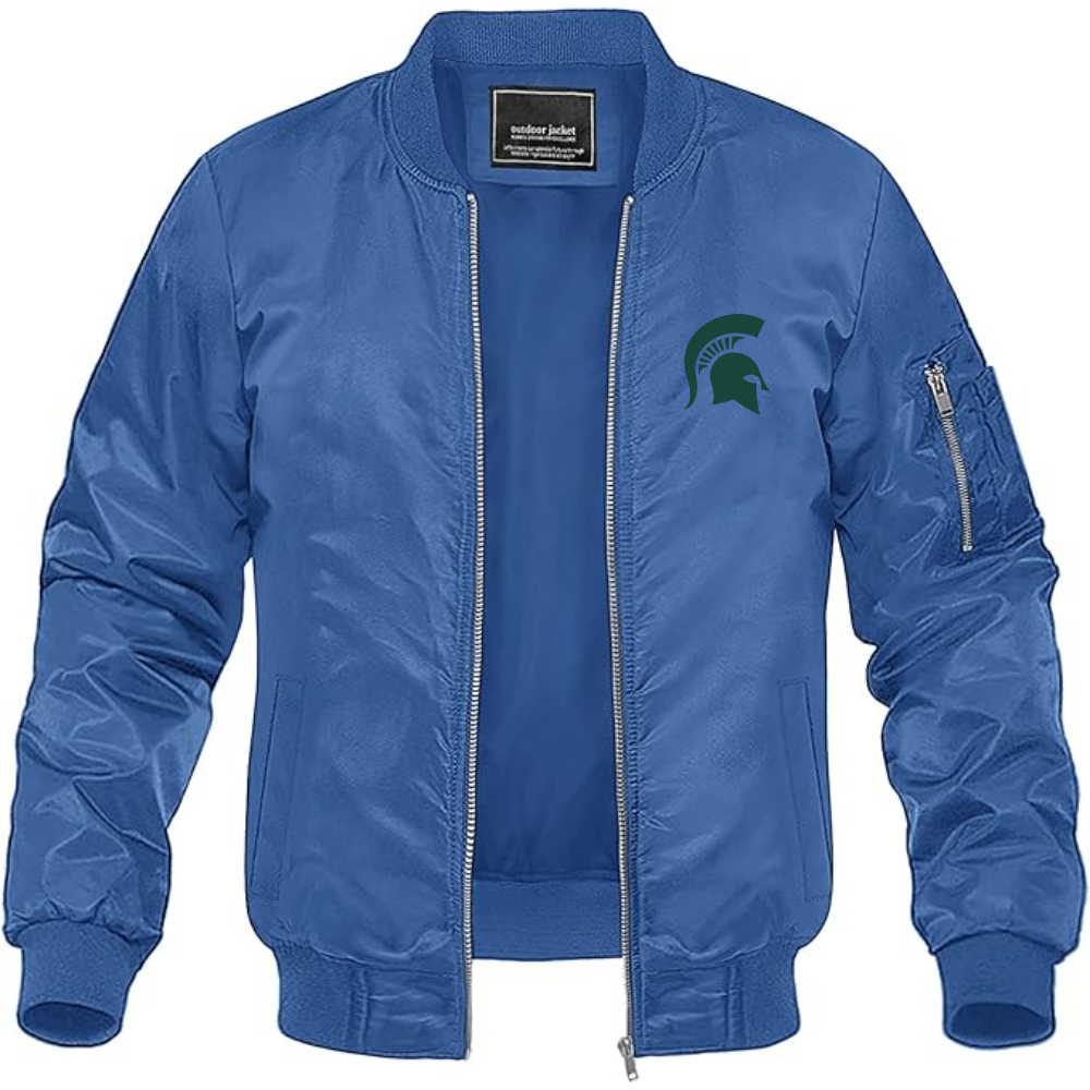 Men's Michigan State Spartans Logo Lightweight Bomber Jacket Windbreaker Softshell Varsity Jacket Coat