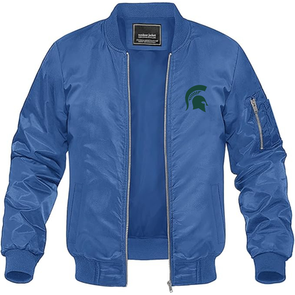 Men's Michigan State Spartans Logo Lightweight Bomber Jacket Windbreaker Softshell Varsity Jacket Coat