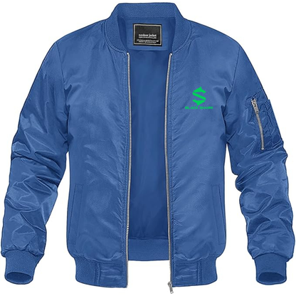 Men's Black Shark Logo Lightweight Bomber Jacket Windbreaker Softshell Varsity Jacket Coat