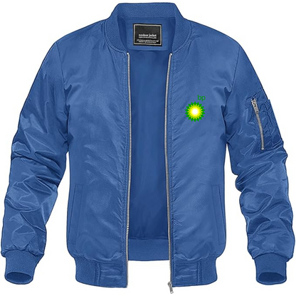 Men's BP Oil Logo Lightweight Bomber Jacket Windbreaker Softshell Varsity Jacket Coat