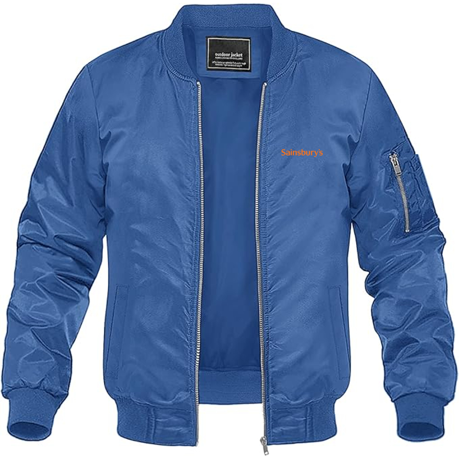 Men's Sainsbury_s Logo Lightweight Bomber Jacket Windbreaker Softshell Varsity Jacket Coat