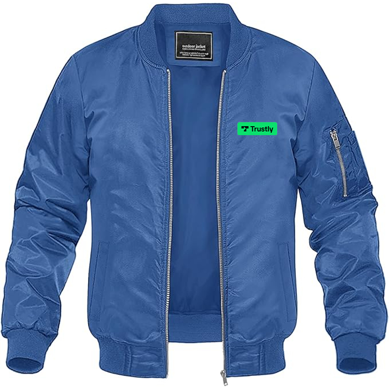 Men's Trustly Horizontal Logo Lightweight Bomber Jacket Windbreaker Softshell Varsity Jacket Coat