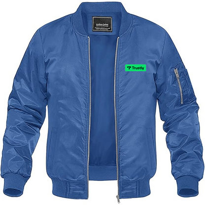Men's Trustly Horizontal Logo Lightweight Bomber Jacket Windbreaker Softshell Varsity Jacket Coat