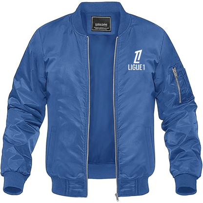 Men's Ligue 1 Logo Lightweight Bomber Jacket Windbreaker Softshell Varsity Jacket Coat