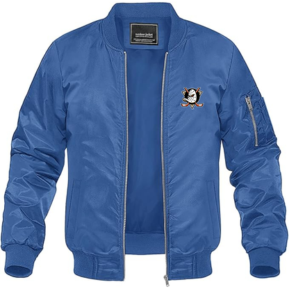 Men's Anaheim Ducks Logo Lightweight Bomber Jacket Windbreaker Softshell Varsity Jacket Coat