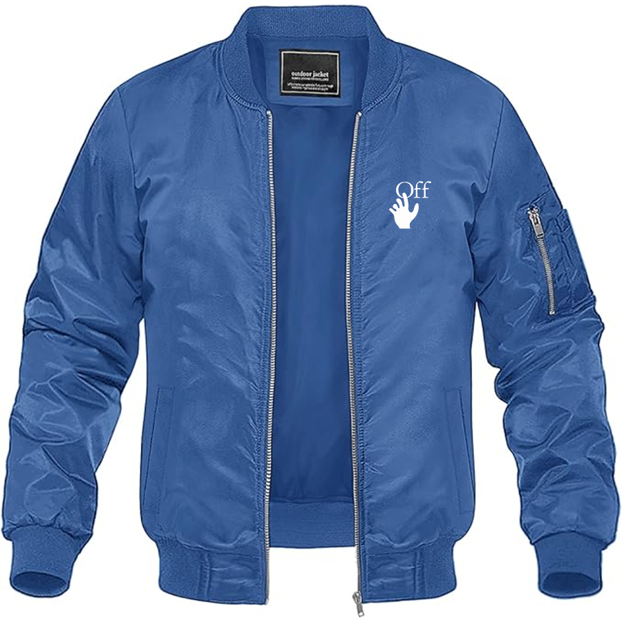 Men's Off-White Hand Logo  Lightweight Bomber Jacket Windbreaker Softshell Varsity Jacket Coat