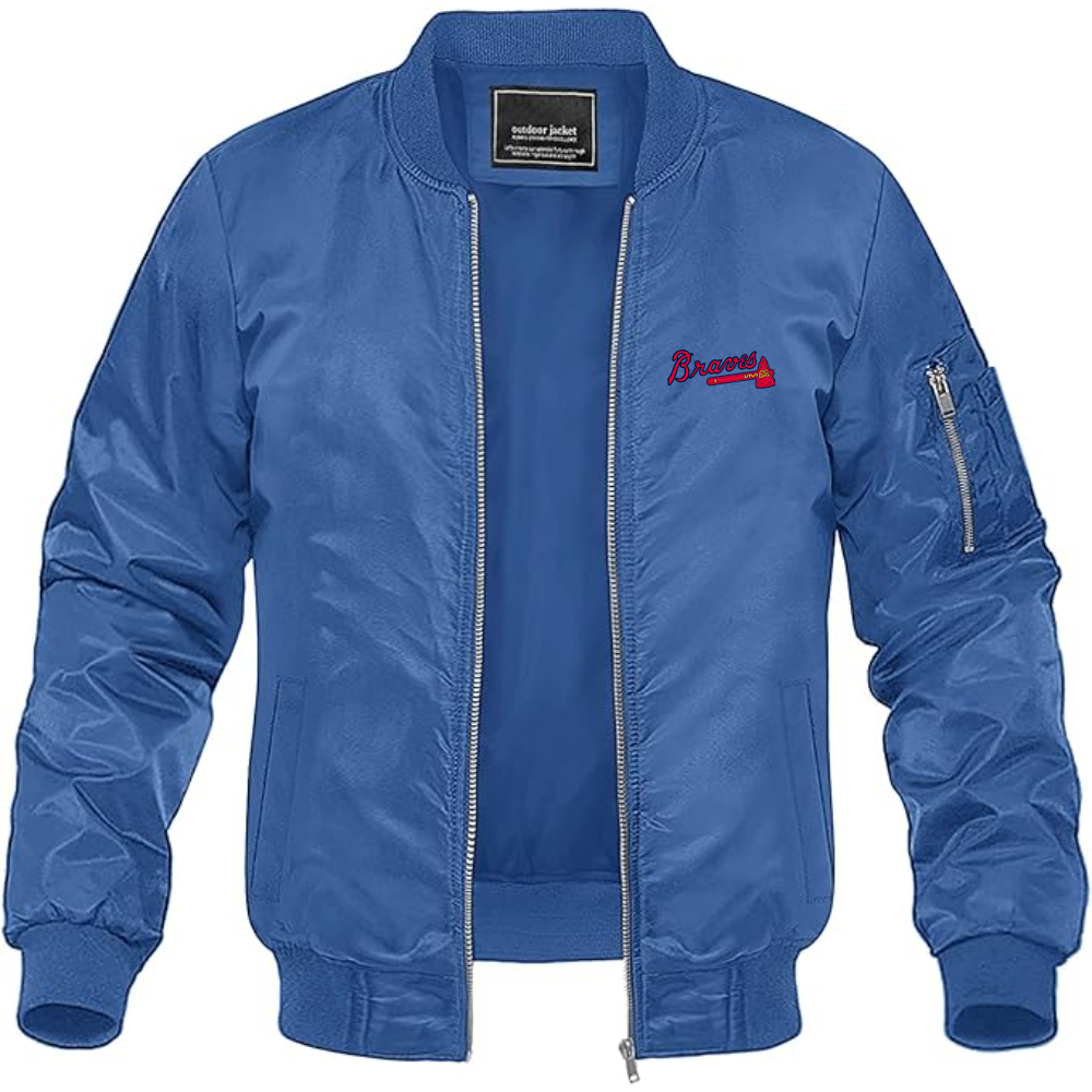 Men's Atlanta Braves Logo Lightweight Bomber Jacket Windbreaker Softshell Varsity Jacket Coat