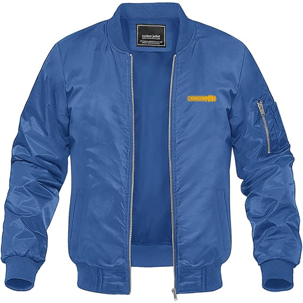 Men's Chainsaw Man Logo Lightweight Bomber Jacket Windbreaker Softshell Varsity Jacket Coat