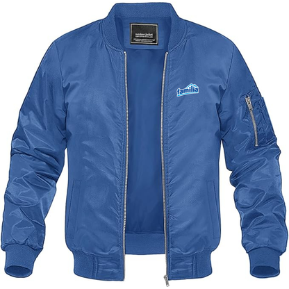Men's Familia Logo Lightweight Bomber Jacket Windbreaker Softshell Varsity Jacket Coat