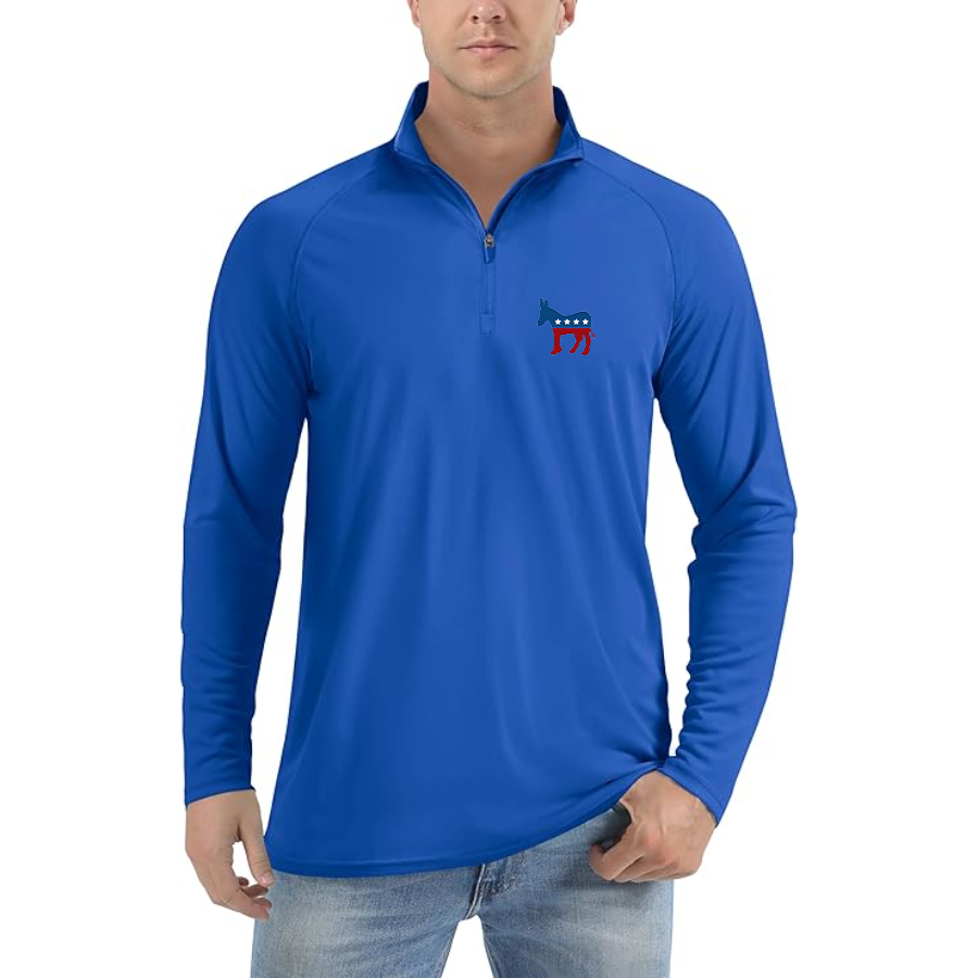 Men's Democrat Election Symbol Lightweight Quarter-Zip Athletic Shirt Long Sleeve Performance Wear