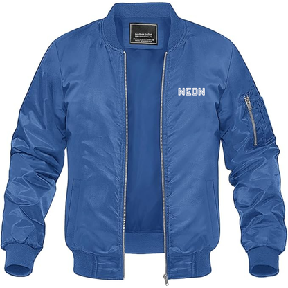 Men's  Neon Logo Lightweight Bomber Jacket Windbreaker Softshell Varsity Jacket Coat