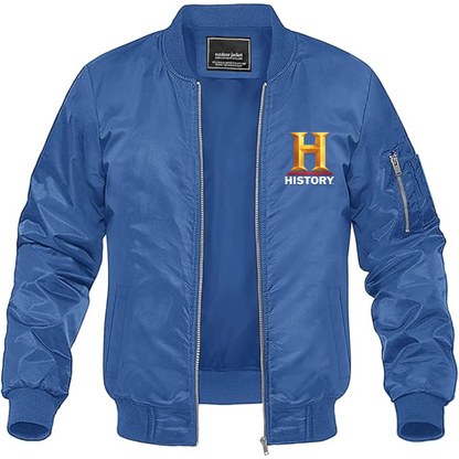 Men's History Channel Lightweight Bomber Jacket Windbreaker Softshell Varsity Jacket Coat