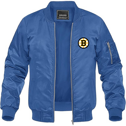 Men's Boston Bruins Logo Lightweight Bomber Jacket Windbreaker Softshell Varsity Jacket Coat
