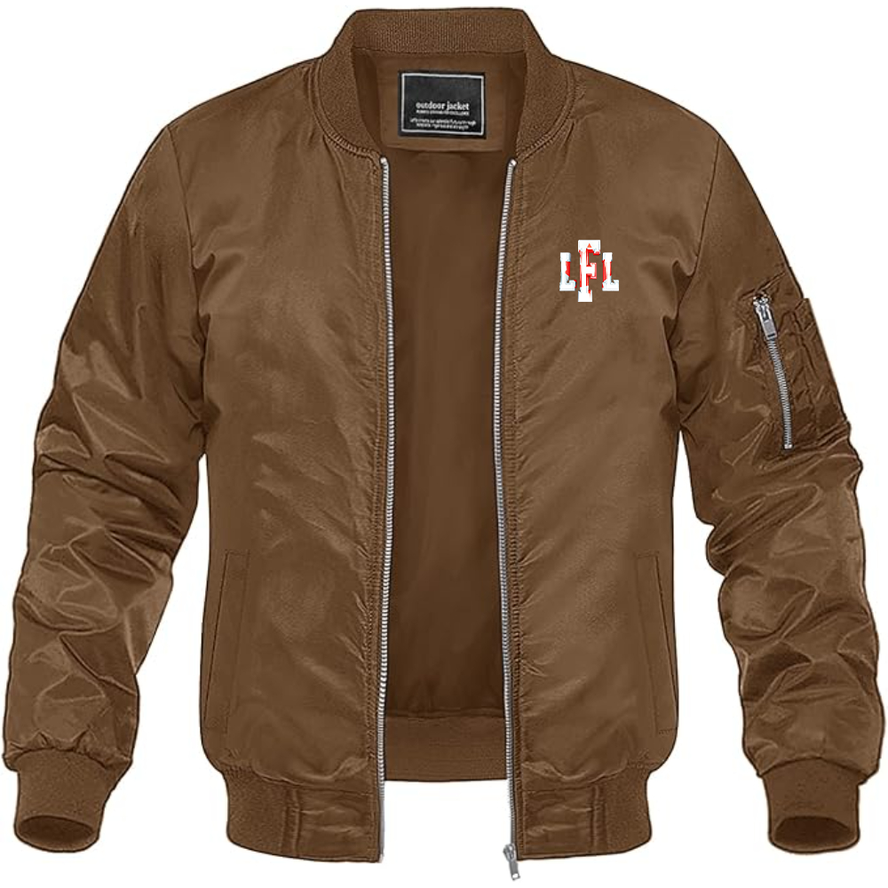 Men's LFL Canada Logo Lightweight Bomber Jacket Windbreaker Softshell Varsity Jacket Coat