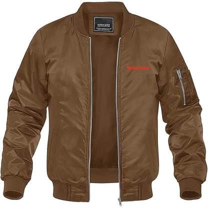 Men's BuzzFeed Logo Lightweight Bomber Jacket Windbreaker Softshell Varsity Jacket Coat