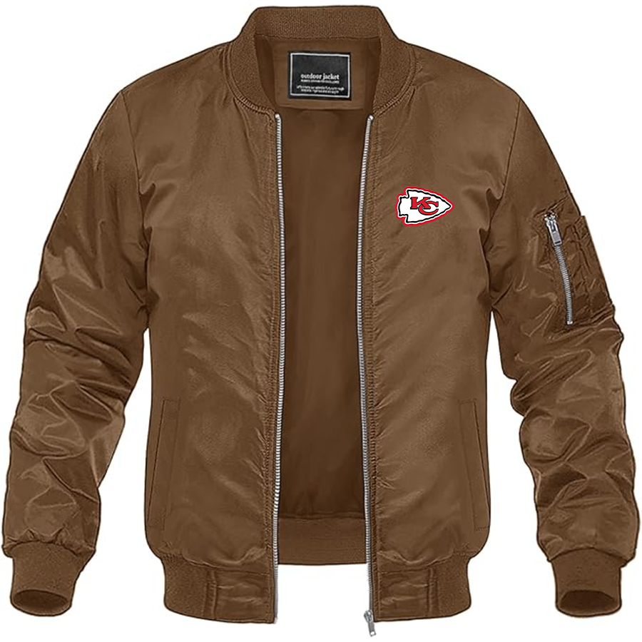 Men's KC Chiefs Logo Lightweight Bomber Jacket Windbreaker Softshell Varsity Jacket Coat