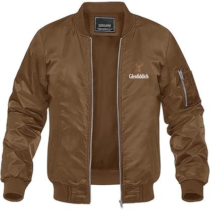 Men's Glenfiddich Logo Lightweight Bomber Jacket Windbreaker Softshell Varsity Jacket Coat