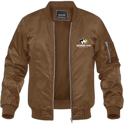 Men's Michigan Tech Huskies Logo Lightweight Bomber Jacket Windbreaker Softshell Varsity Jacket Coat