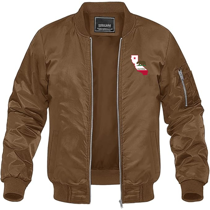 Men's California Bear Map Lightweight Bomber Jacket Windbreaker Softshell Varsity Jacket Coat