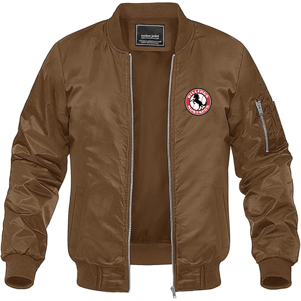 Men's Billings Mustangs Logo Lightweight Bomber Jacket Windbreaker Softshell Varsity Jacket Coat