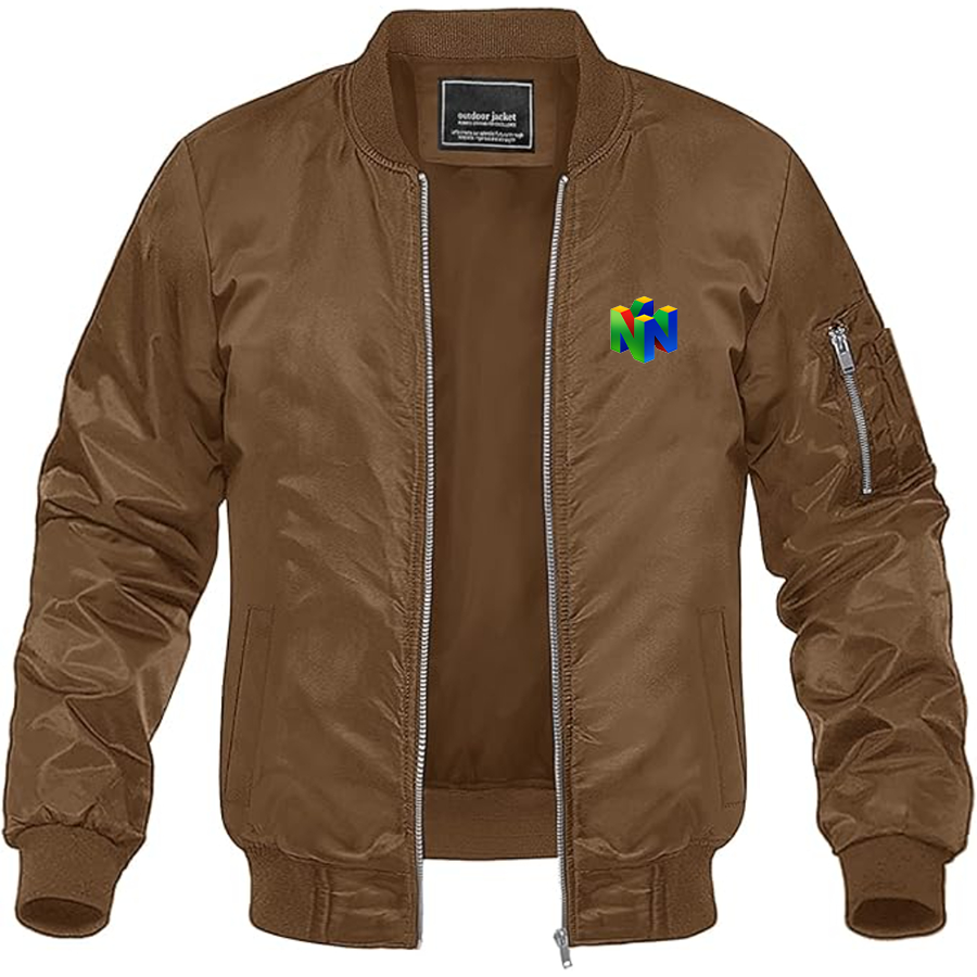 Men's Nintendo N64   Logo Lightweight Bomber Jacket Windbreaker Softshell Varsity Jacket Coat