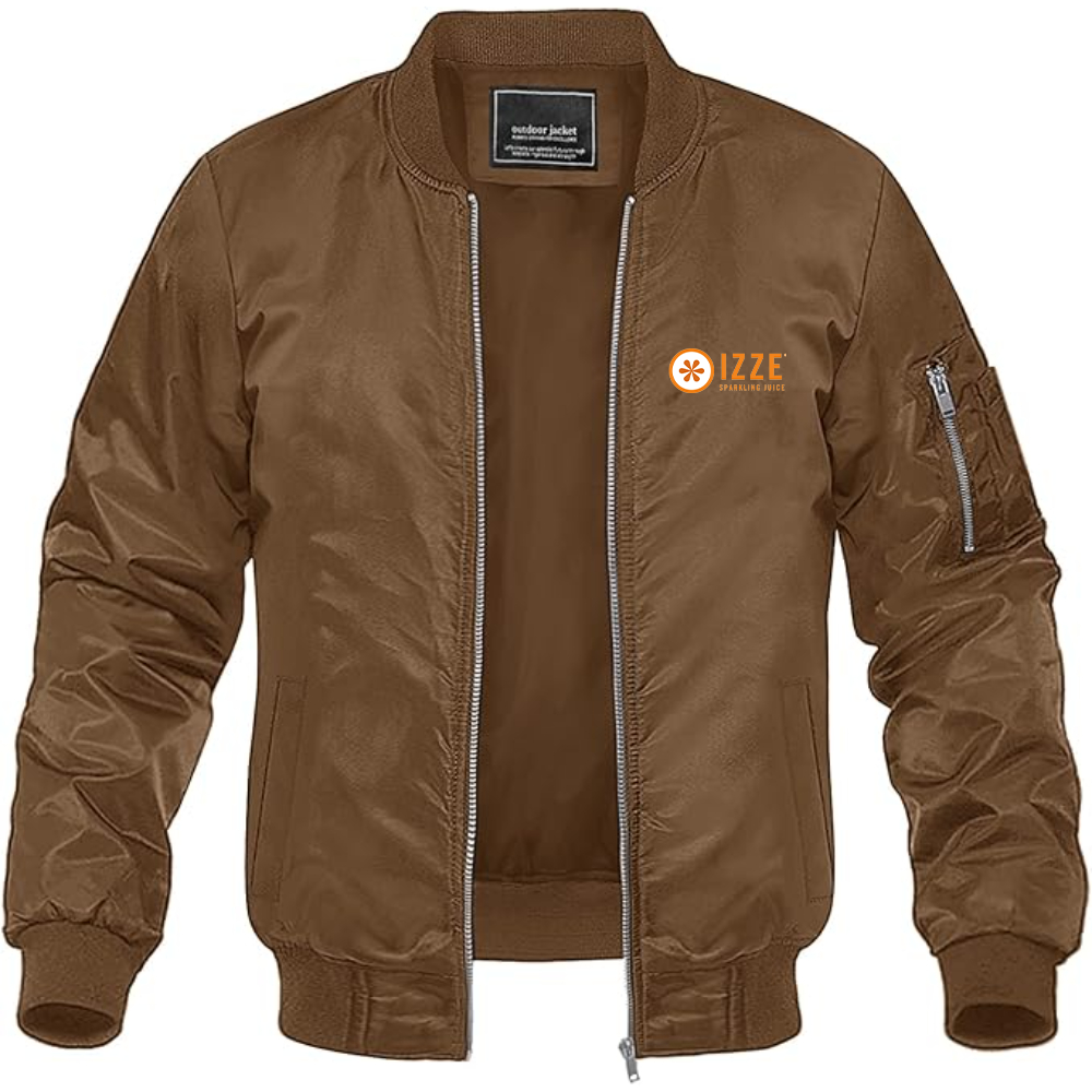 Men's Izze Logo Lightweight Bomber Jacket Windbreaker Softshell Varsity Jacket Coat