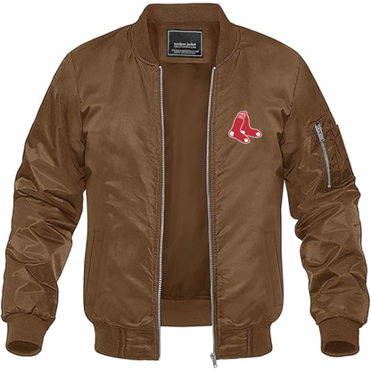 Men's Boston Red Sox Logo Lightweight Bomber Jacket Windbreaker Softshell Varsity Jacket Coat