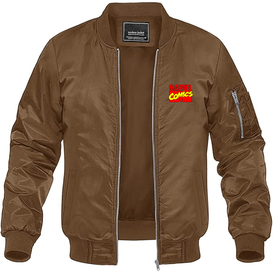 Men's Marvel Comics Logo Lightweight Bomber Jacket Windbreaker Softshell Varsity Jacket Coat