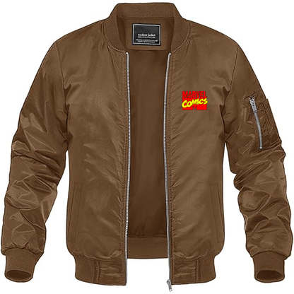 Men's Marvel Comics Logo Lightweight Bomber Jacket Windbreaker Softshell Varsity Jacket Coat
