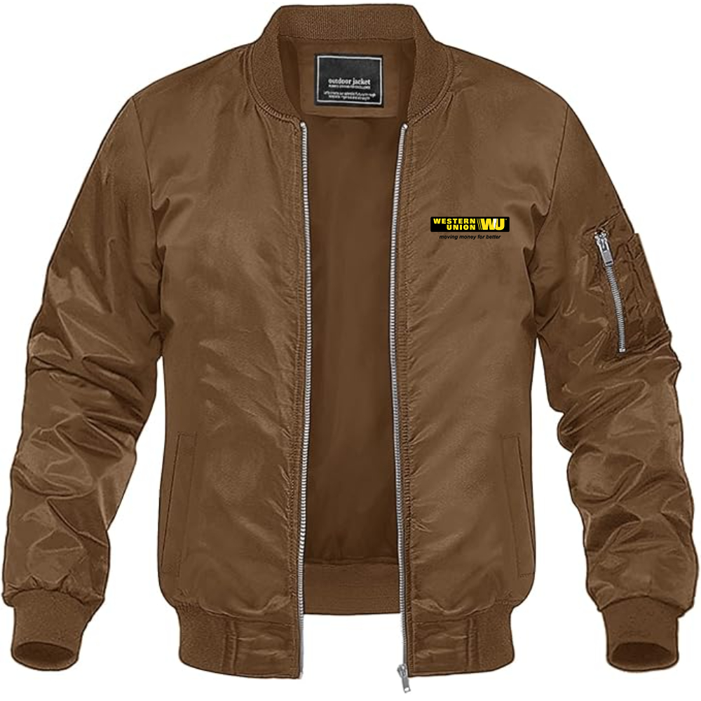 Men's Wastern Union Logo Lightweight Bomber Jacket Windbreaker Softshell Varsity Jacket Coat