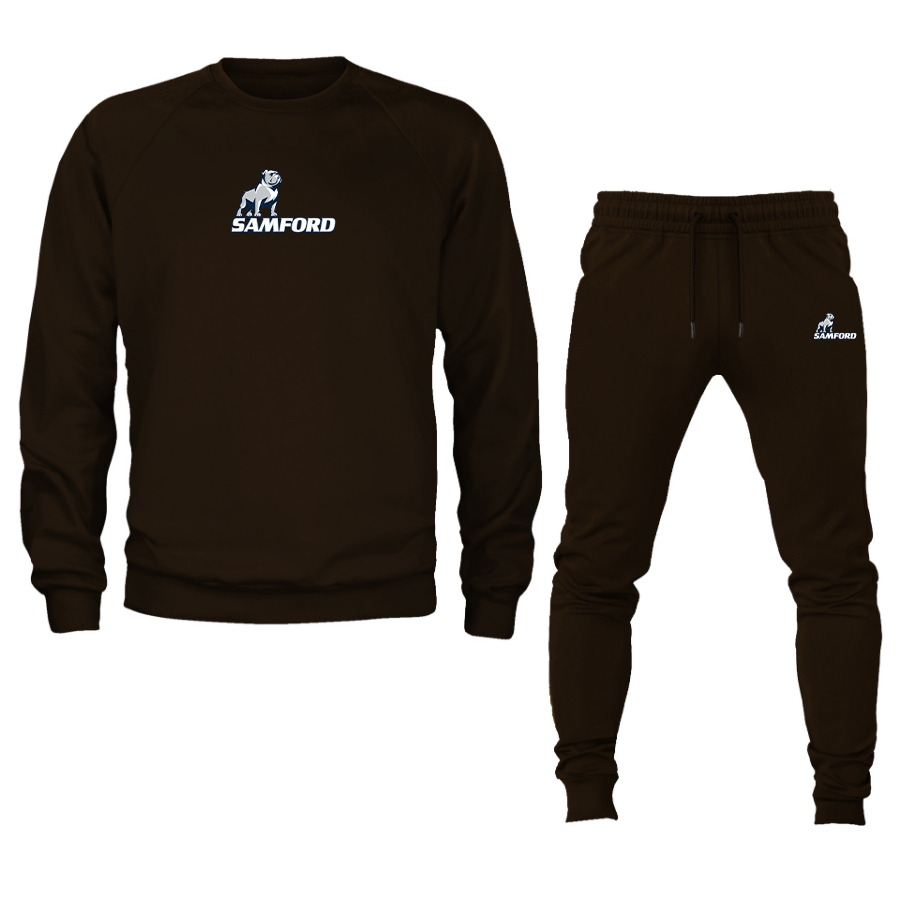 Men's Samford Bulldogs Logo Crewneck Sweatshirt Joggers Suit