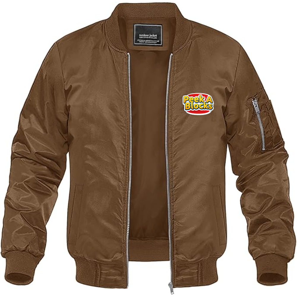 Men's Peek A Blocks Logo Lightweight Bomber Jacket Windbreaker Softshell Varsity Jacket Coat