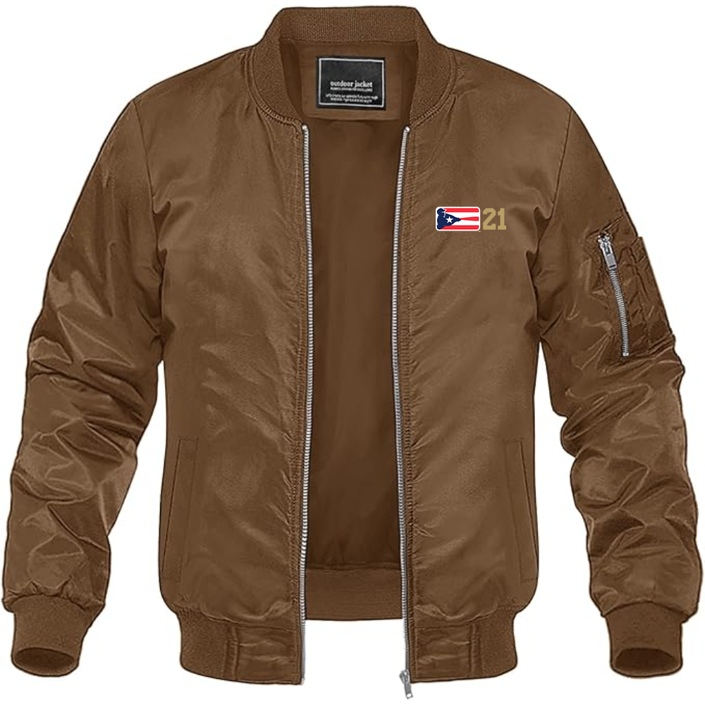 Men's  Liga de Beisbol Profesional Roberto Clemente Logo Lightweight Bomber Jacket Windbreaker Softshell Varsity Jacket Coat