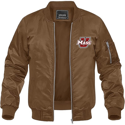 Men's Massachusetts Minutemen Logo Lightweight Bomber Jacket Windbreaker Softshell Varsity Jacket Coat