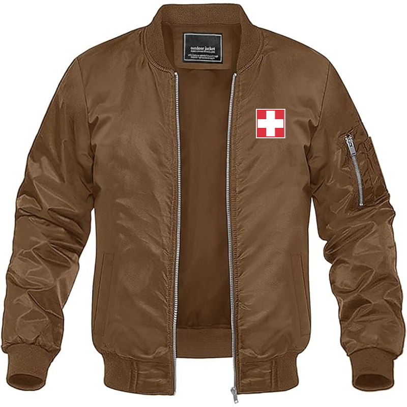 Men's Switzerland National Football Soccer Team Lightweight Bomber Jacket - Brown