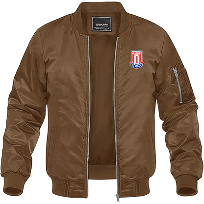 Men's Stoke City Soccer Lightweight Bomber Jacket Windbreaker Softshell Varsity Jacket Coat - Brown