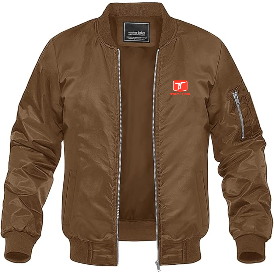 Men's Troller Logo Lightweight Bomber Jacket Windbreaker Softshell Varsity Jacket Coat