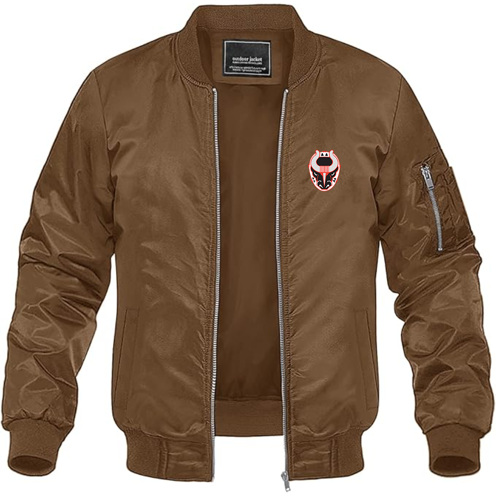 Men's Birmingham Bulls Logo Lightweight Bomber Jacket Windbreaker Softshell Varsity Jacket Coat