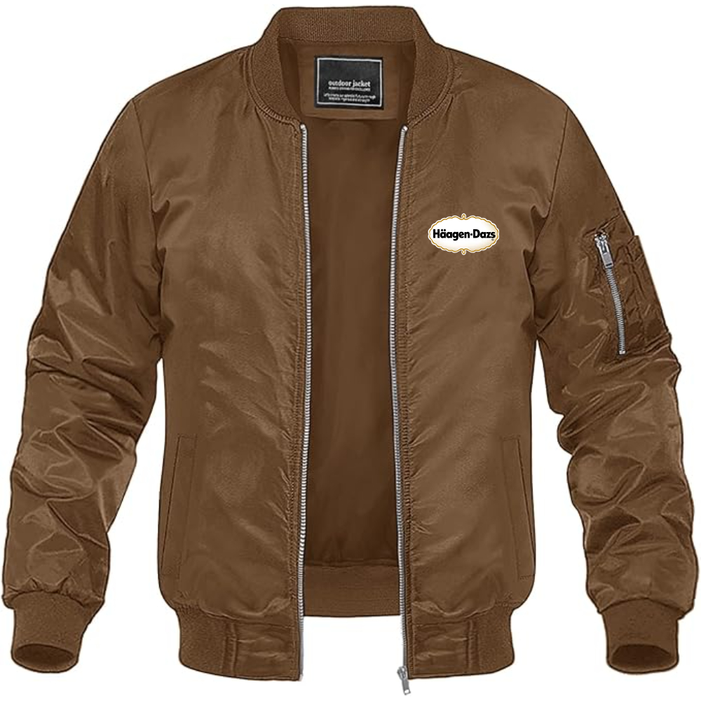 Men's Haagen Dazs Logo Lightweight Bomber Jacket Windbreaker Softshell Varsity Jacket Coat